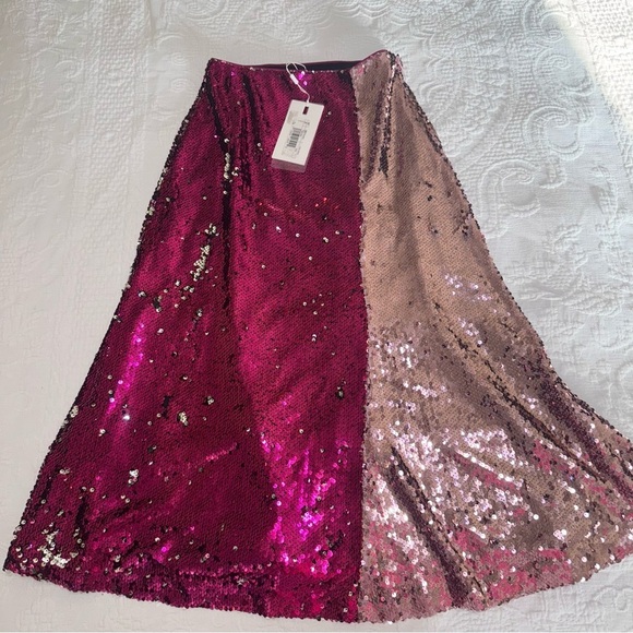 Pink Anthropologie NWT Fully Sequined Color block Skirt Endless Rose NEW XS Prom - Picture 2 of 12